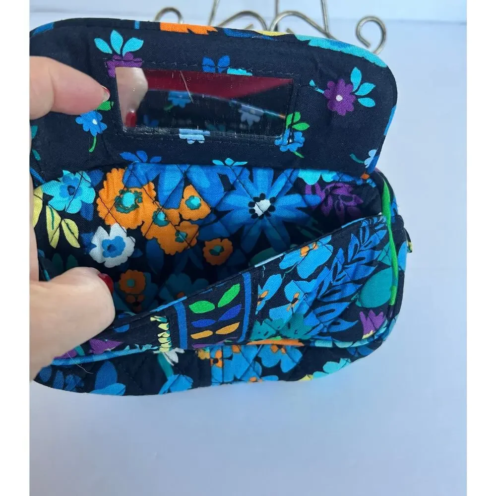 Vera Bradley Midnight‎ Blue Floral Makeup Cosmetic Travel Bag w/ Mirror Pocket